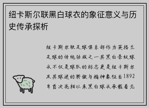 纽卡斯尔联黑白球衣的象征意义与历史传承探析 纽卡斯尔联黑白球衣的象征意义与历史传承探析