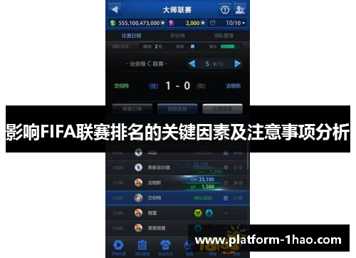 影响FIFA联赛排名的关键因素及注意事项分析 影响FIFA联赛排名的关键因素及注意事项分析